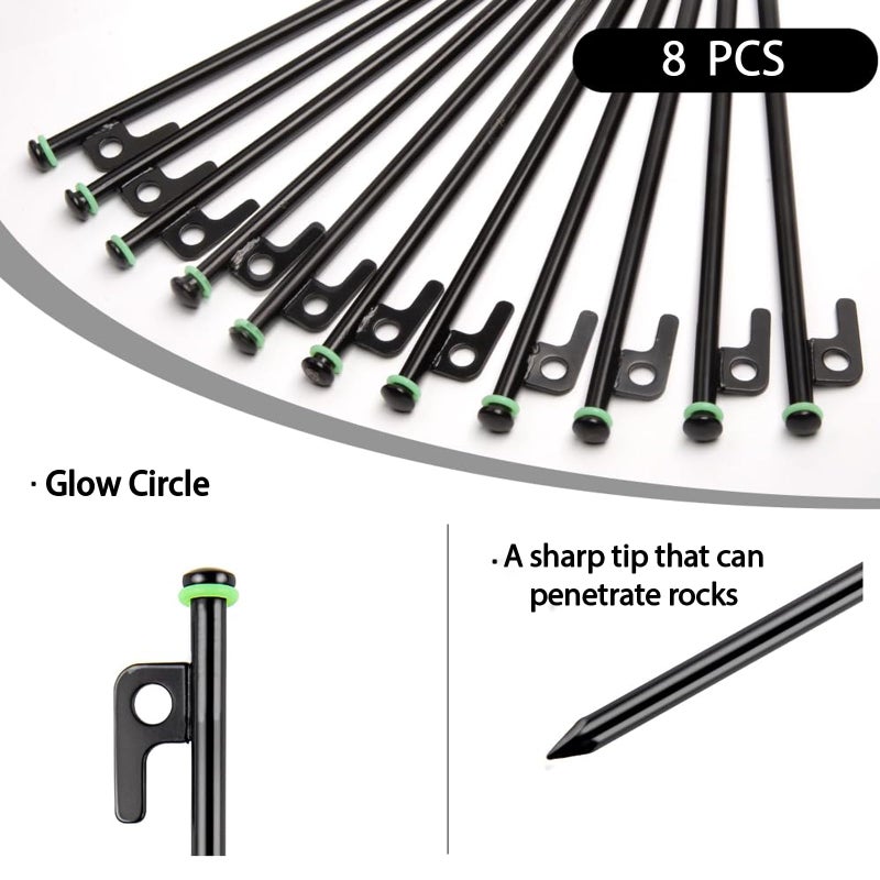 AVOFOREST 8Inch Heavy Duty Tent Stakes,8 PCS Tent Pegs Metal+Fluorescent Silicone Rings+ Storage Bag for Camping - Image 5